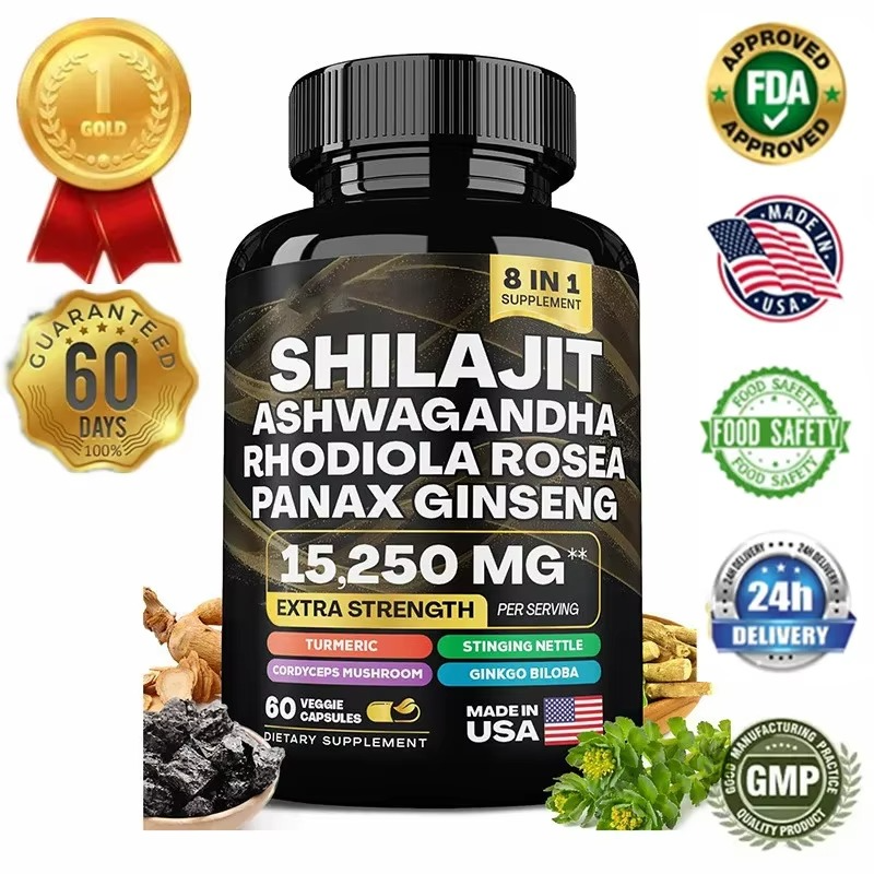 Premium Adaptogen Blend – Shilajit, Ashwagandha, Panax Ginseng & Rhodiola Rosea | Energy, Mood, Immunity & Strength Support | Ayurvedic Herbal Formula (60 Caps)
