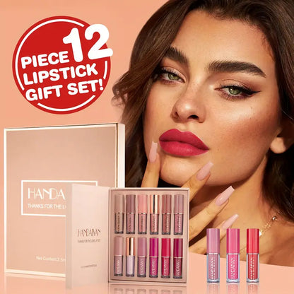12 Colors Matte & Glossy Liquid Lipstick Set – Book Style Gift Kit for Women & Girls – Long Lasting Waterproof Lip Gloss with Nude, Pink, Red Shades, Non-Sticky, Transfer-Proof Lip Stain