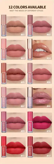 12 Colors Matte & Glossy Liquid Lipstick Set – Book Style Gift Kit for Women & Girls – Long Lasting Waterproof Lip Gloss with Nude, Pink, Red Shades, Non-Sticky, Transfer-Proof Lip Stain