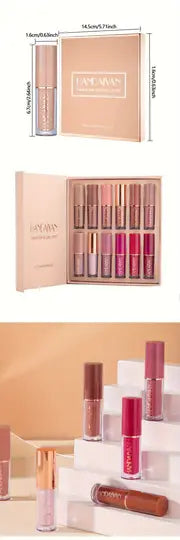 12 Colors Matte & Glossy Liquid Lipstick Set – Book Style Gift Kit for Women & Girls – Long Lasting Waterproof Lip Gloss with Nude, Pink, Red Shades, Non-Sticky, Transfer-Proof Lip Stain