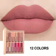12 Colors Matte & Glossy Liquid Lipstick Set – Book Style Gift Kit for Women & Girls – Long Lasting Waterproof Lip Gloss with Nude, Pink, Red Shades, Non-Sticky, Transfer-Proof Lip Stain