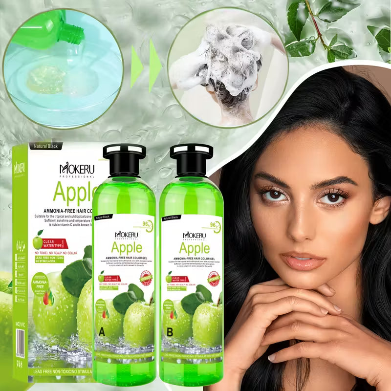 Maani Essence MOKERU Black Hair Dye Cream 500ml*2/Pack, Ammonia Free, Instant Hair Dye, 100% Gray Hair Coverage, Apple Hair Color, Black Hair Dye Shampoo for Men & women