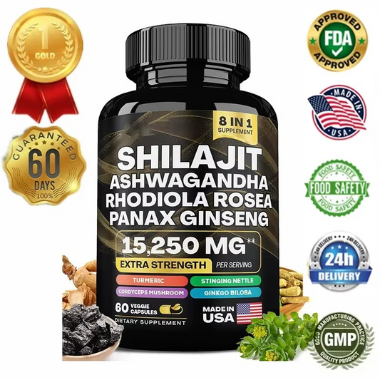 Premium Adaptogen Blend – Shilajit, Ashwagandha, Panax Ginseng & Rhodiola Rosea | Energy, Mood, Immunity & Strength Support | Ayurvedic Herbal Formula (60 Caps)