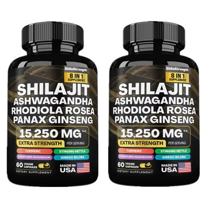Premium Adaptogen Blend – Shilajit, Ashwagandha, Panax Ginseng & Rhodiola Rosea | Energy, Mood, Immunity & Strength Support | Ayurvedic Herbal Formula (60 Caps)